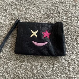 Coach Black Leather Wristlet with Pink and Yellow Accents